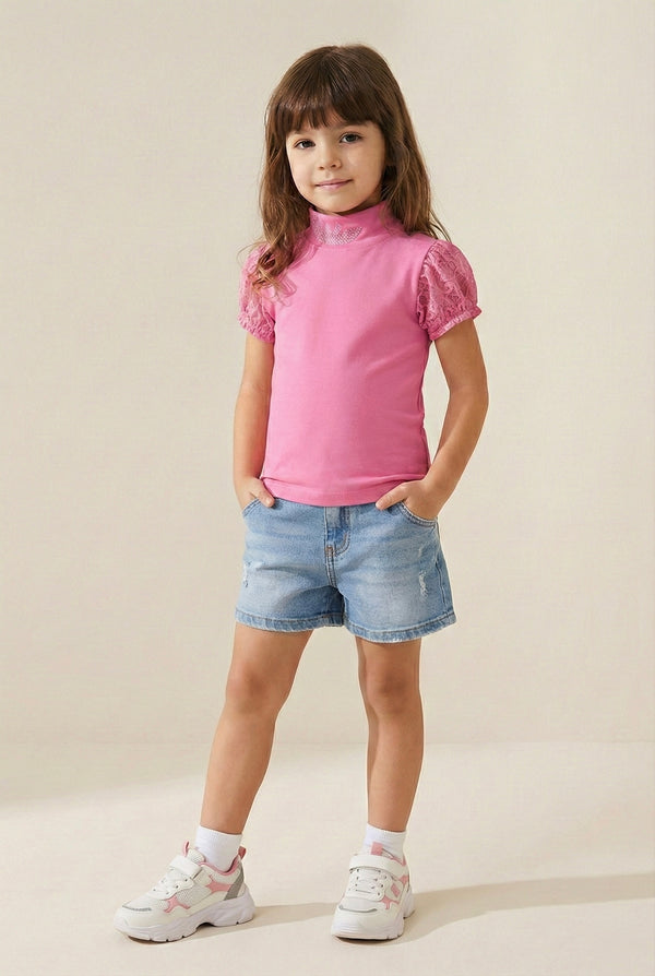 Tülü Kollu Yarım Yaka Çocuk Tişört | 4–12 Yaş | RG Brand | RG453