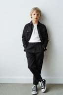 Genç Çocuk Çift Cepli Kapaklı Ceket Gömlek %100 Pamuk Siyah 5–15 Yaş | RG4675