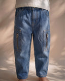 Çocuk Denim Pantolon | Bol Kesim Kargo Cepli | 3–9 Yaş | Kız & Erkek | Mavi, Kahverengi | RG1775
