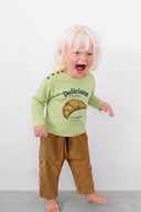Bebek Uzun Kollu T-shirt | Kruvasan Baskılı | 6 Ay–3 Yaş | Sarı & Yeşil | %100 Pamuk | RG392