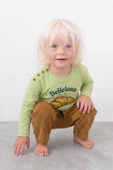 Bebek Uzun Kollu T-shirt | Kruvasan Baskılı | 6 Ay–3 Yaş | Sarı & Yeşil | %100 Pamuk | RG392