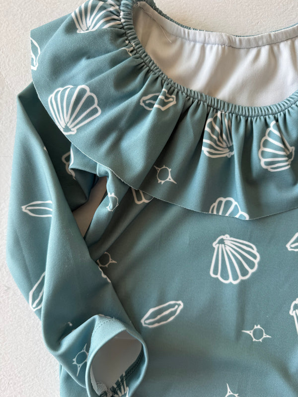 Kinder-Badeanzug mit Rüschenkragen, Langarm & Haarspange | 3–9 Jahre | RG Brand | RG1597