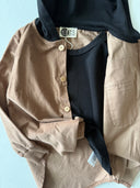 Velvet Hooded Shirt - Inner T-shirt with Pockets and Buttons