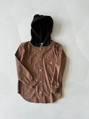 Velvet Hooded Shirt - Inner T-shirt with Pockets and Buttons