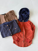 Velvet Hooded Shirt - Inner T-shirt with Pockets and Buttons