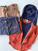 Velvet Hooded Shirt - Inner T-shirt with Pockets and Buttons