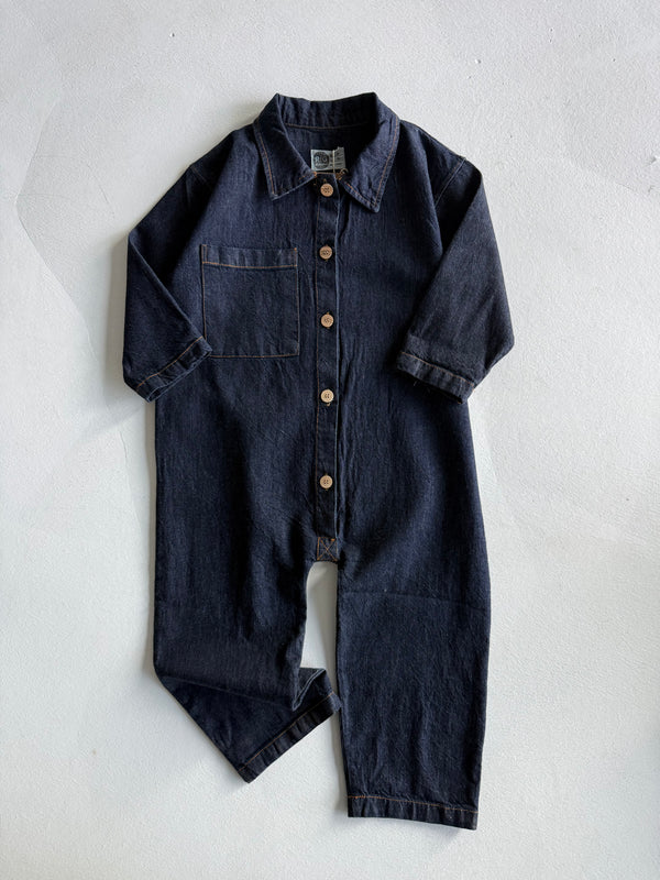 Girls' and Boys' Denim Jumpsuit | Ages 3–9 | Blue, Navy | Long-Sleeved with Pockets | RG Brand | RG1734