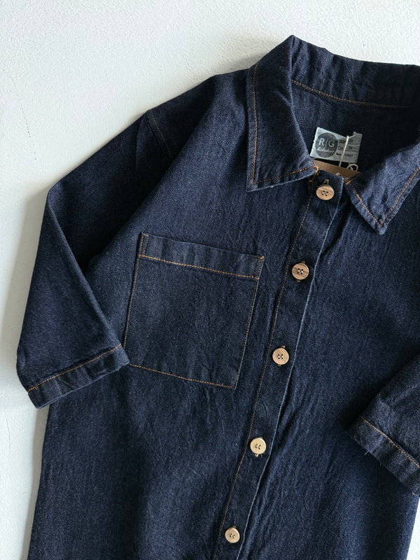 Girls' and Boys' Denim Jumpsuit | Ages 3–9 | Blue, Navy | Long-Sleeved with Pockets | RG Brand | RG1734