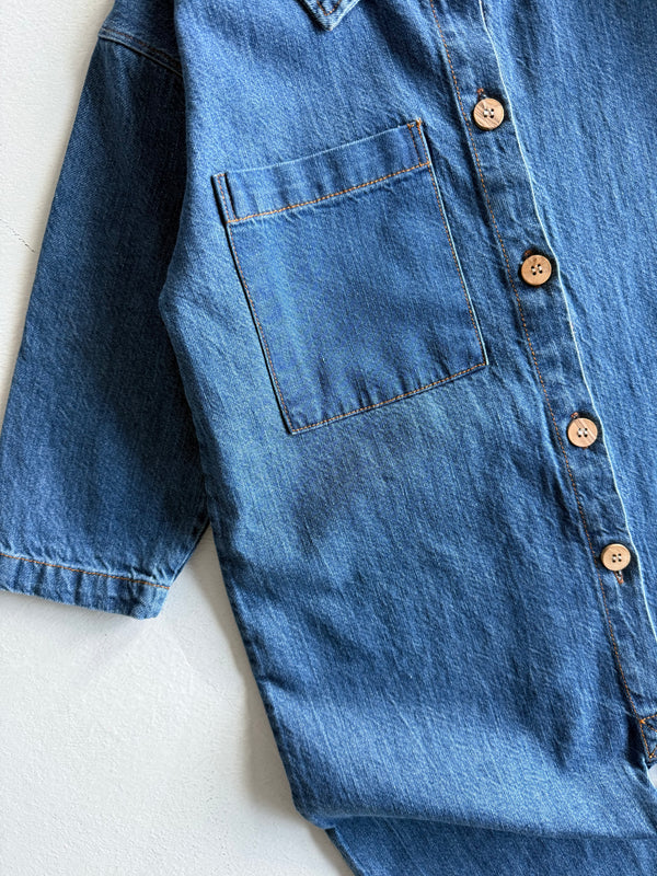 Girls' and Boys' Denim Jumpsuit | Ages 3–9 | Blue, Navy | Long-Sleeved with Pockets | RG Brand | RG1734