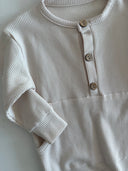 Half Button Natural Waffle Baby Romper and Beanie