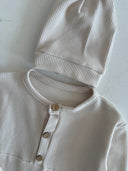 Half Button Natural Waffle Baby Romper and Beanie