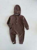 Half Button Natural Waffle Baby Romper and Beanie