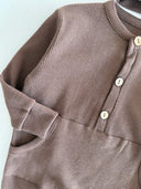 Half Button Natural Waffle Baby Romper and Beanie