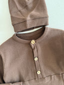 Half Button Natural Waffle Baby Romper and Beanie
