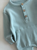 Half Button Natural Waffle Baby Romper and Beanie