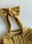 طقم فستان بأزرار أمامية ومطوي - رباط شعر مكون من قطعتين