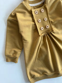 طقم فستان بأزرار أمامية ومطوي - رباط شعر مكون من قطعتين