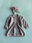 طقم فستان بأزرار أمامية ومطوي - رباط شعر مكون من قطعتين