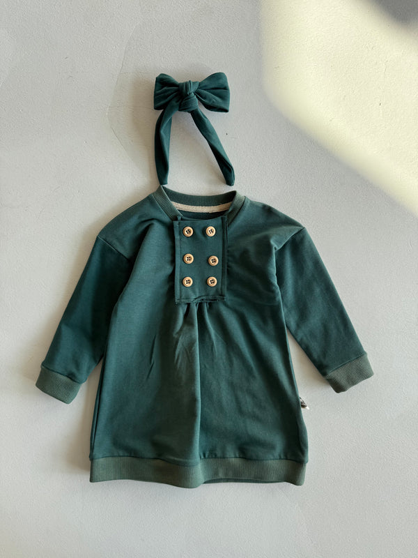 100% Natural Cotton Baby Button-Front Pleated Dress & Headband 2-Piece Set | Baby Girl | RG306