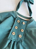 طقم فستان بأزرار أمامية ومطوي - رباط شعر مكون من قطعتين