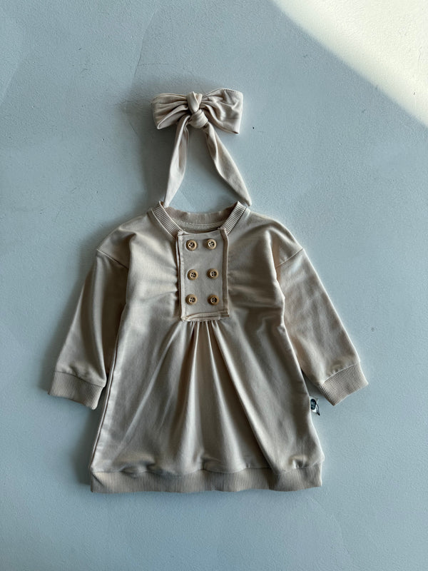 100% Natural Cotton Baby Button-Front Pleated Dress & Headband 2-Piece Set | Baby Girl | RG306