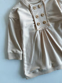 طقم فستان بأزرار أمامية ومطوي - رباط شعر مكون من قطعتين