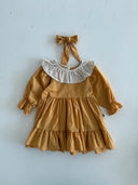 Платье из хлопка с рюшами для девочки – комплект с длинными рукавами и повязкой для волос