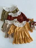 Платье из хлопка с рюшами для девочки – комплект с длинными рукавами и повязкой для волос