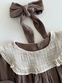 Винтажное платье из муслина для девочки | Комплект из двух предметов с повязкой на голову