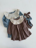 Винтажное платье из муслина для девочки | Комплект из двух предметов с повязкой на голову