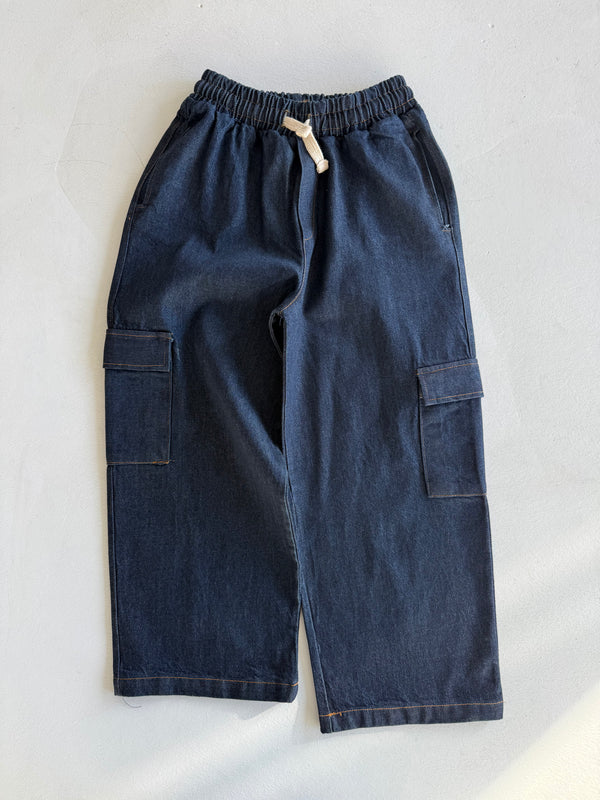 Genç Kot Pantolon | 9–15 Yaş | Mavi, Lacivert | Lastikli Bel, Bağcıklı ve Kargo Cepli | RG Brand | RG3715