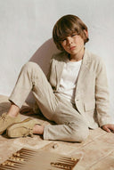 Çocuk 3’lü Keten Takım Elbise Ceket + T-shirt + Pantolon | Doğal Kumaş, Şık ve Rahat Kombin|RG1465