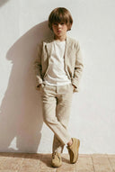 Çocuk 3’lü Keten Takım Elbise Ceket + T-shirt + Pantolon | Doğal Kumaş, Şık ve Rahat Kombin|RG1465