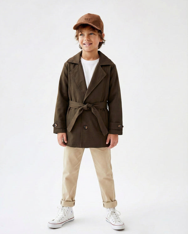 Kinder-Trenchcoat | 3–9 Jahre | Khaki & Beige | Mit Gürtel, für die Übergangszeit | Für Mädchen & Jungen | RG1502