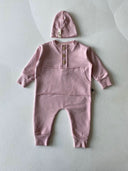 Baby-Overall-Baskenmütze mit Kängurutasche vorne und Knöpfen, 2er-Set