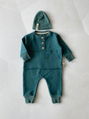 Baby-Overall-Baskenmütze mit Kängurutasche vorne und Knöpfen, 2er-Set