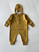 Baby-Overall-Baskenmütze mit Kängurutasche vorne und Knöpfen, 2er-Set