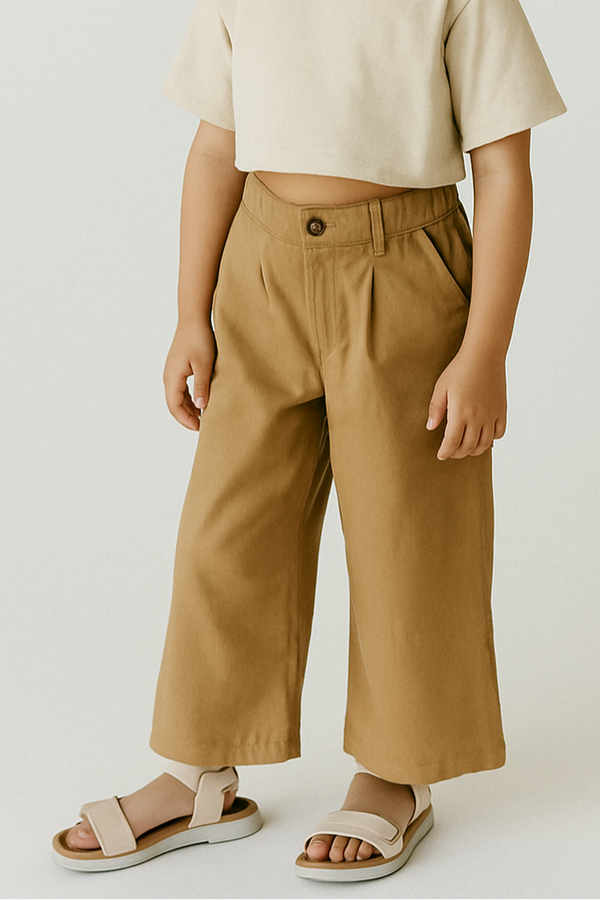 Kız Çocuk Keten Bol Paça Pantolon | 3–9 yaş | RG Brand | RG1607