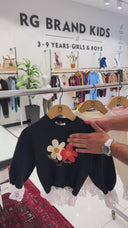 Kız Çocuk Sweatshirt | Papatya Baskılı Dantel Detaylı | 3–9 Yaş | Ekru, Pembe, Lacivert | RG1796