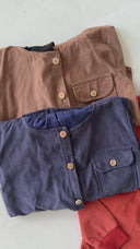 Velvet Hooded Shirt - Inner T-shirt with Pockets and Buttons