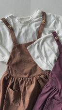 Kız Çocuk Kadife Salopet Elbise – Çift Cepli, Kışlık Günlük Tulum Elbise