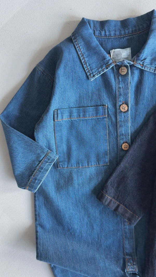 Girls' and Boys' Denim Jumpsuit | Ages 3–9 | Blue, Navy | Long-Sleeved with Pockets | RG Brand | RG1734
