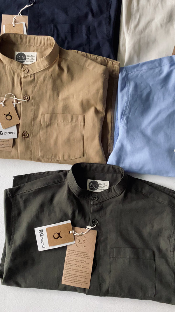 Boys' Mandarin Collar Shirt – 9-15 Years, 100% Cotton, Long Sleeves &amp; Epaulets | RG3385
