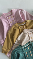 طقم فستان بأزرار أمامية ومطوي - رباط شعر مكون من قطعتين