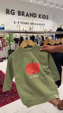 Çocuk Sweatshirt | Elma Baskılı | Diagonal 3 İplik Hafif Şardonlu | 3–9 Yaş | Kız & Erkek | RG1794