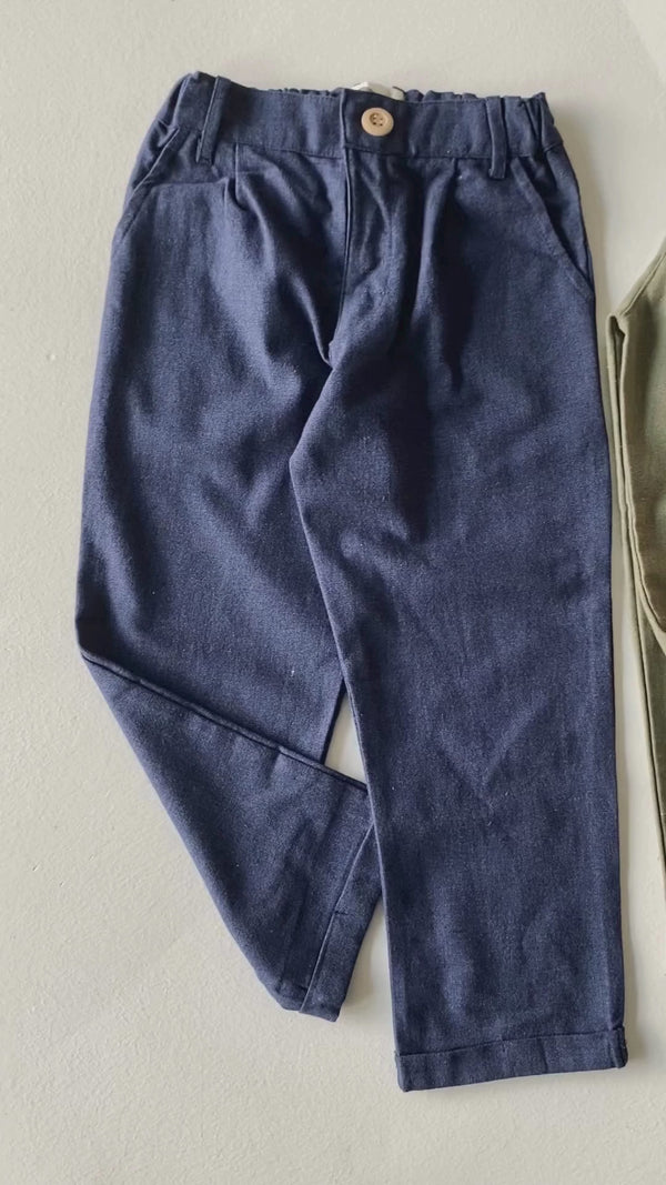 Linen Kids' Trousers | Ages 9-15 | Cream – Beige – Khaki | Elastic Waist, Soft Seasonal Cotton Linen | RG3716