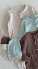 Half Button Natural Waffle Baby Romper and Beanie