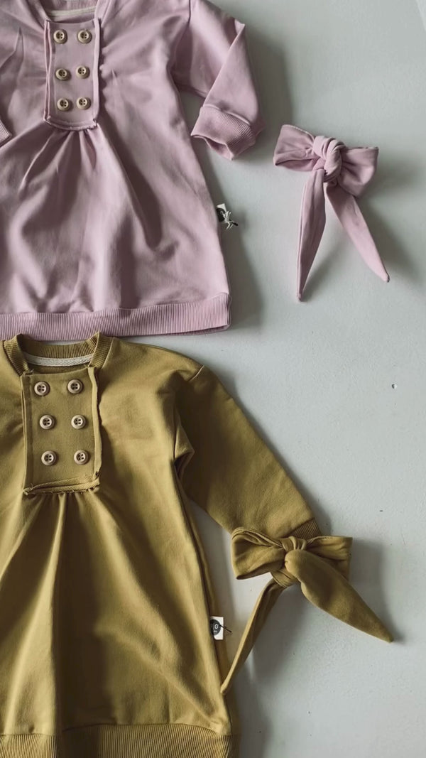 100% Natural Cotton Baby Button-Front Pleated Dress & Headband 2-Piece Set | Baby Girl | RG306