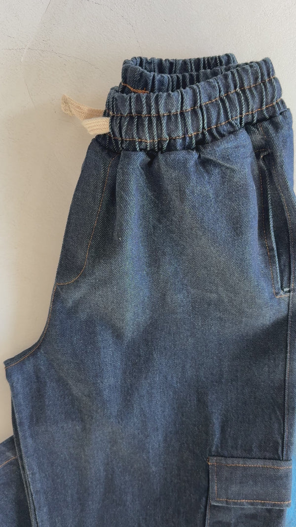 Genç Kot Pantolon | 9–15 Yaş | Mavi, Lacivert | Lastikli Bel, Bağcıklı ve Kargo Cepli | RG Brand | RG3715