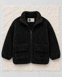 RG Brand RG1779 siyah dik yaka peluş çocuk ceket, ön görünüm.